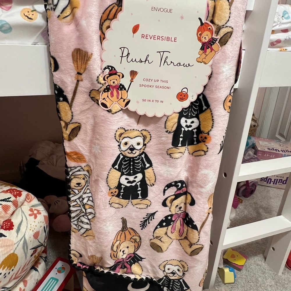 Reversible Plush Throw with Halloween Bears